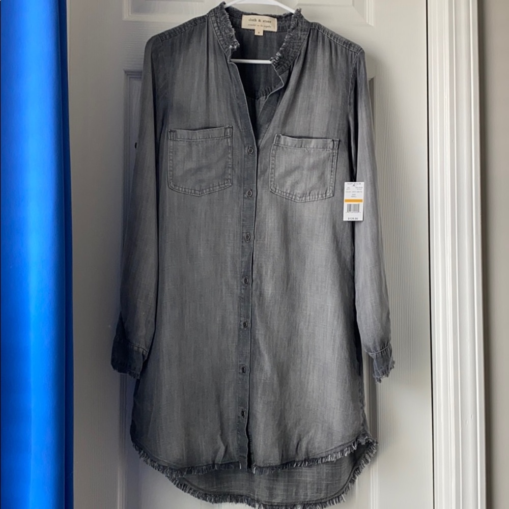 NWT cloth & stone shirt dress w/fringe size small.